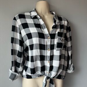 Black White Gingham Check Tie front top